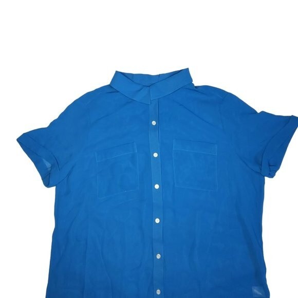 Halogen blue button front sheer collared top sz L - Picture 3 of 11